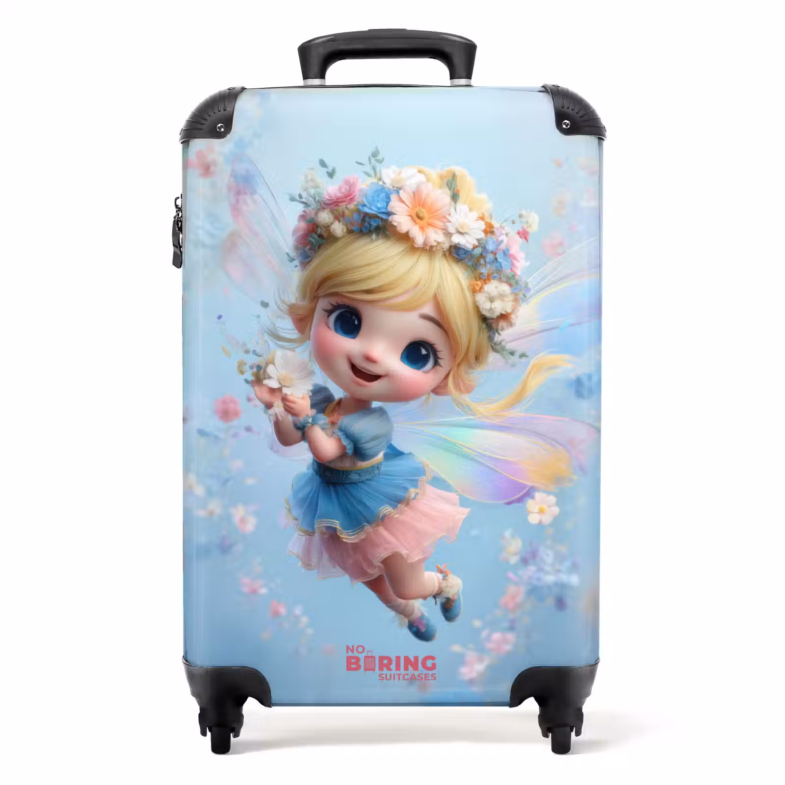 Valise - Fée avec robe bleue et couronne florale — 1