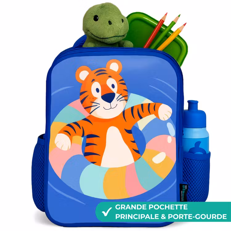 Sac à dos enfant - Bleu - Tigre - Bandeau de natation - Eau — 5