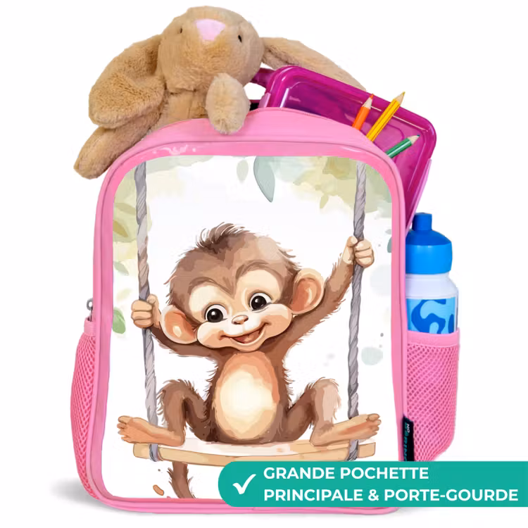 Sac à dos enfant - Rose - Singe - Animal - Enfants - Jungle — 2