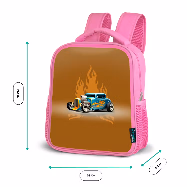 Sac à dos enfant - Rose - Voiture bleue avec flammes jaunes — 3