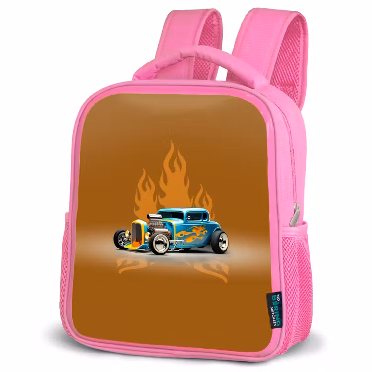 Sac à dos enfant - Rose - Voiture bleue avec flammes jaunes — 4