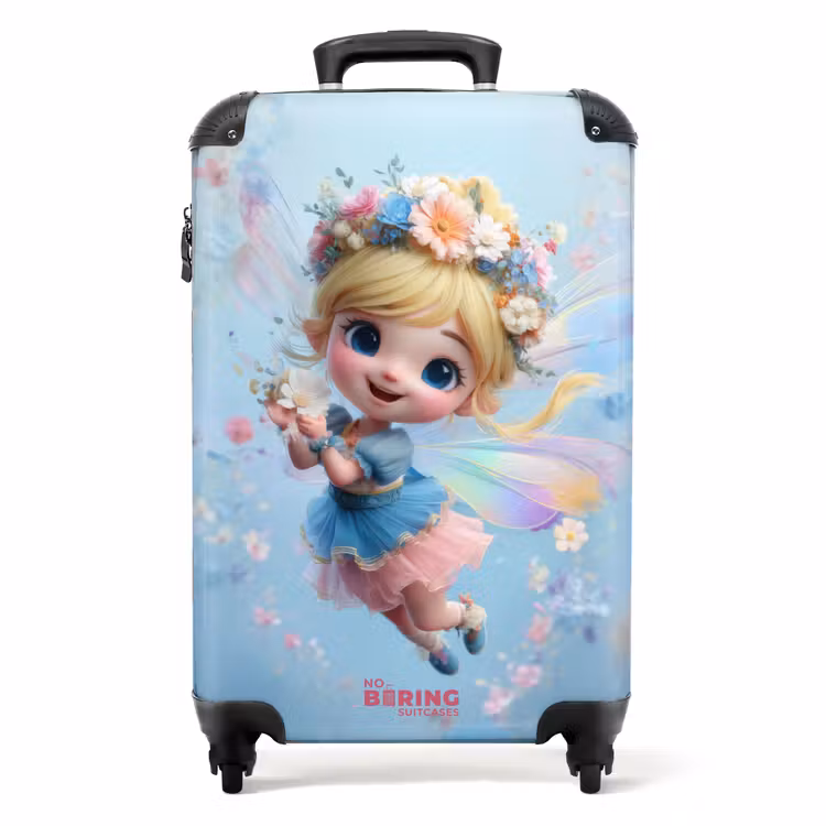 Valise - Fée avec robe bleue et couronne florale — 1