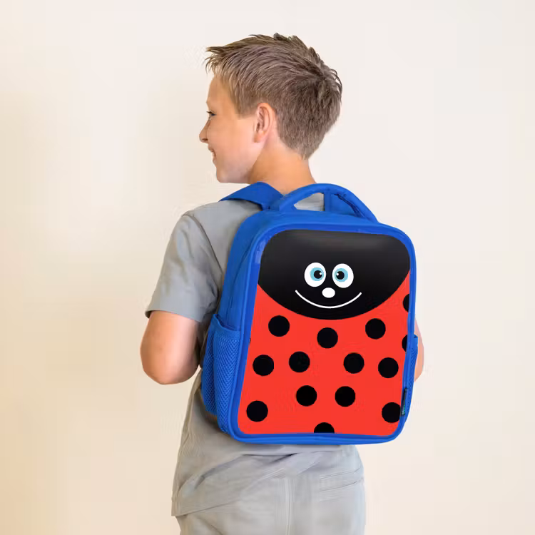 Sac à dos enfant - Bleu - Portrait d'animal - Coccinelle - rouge — 2