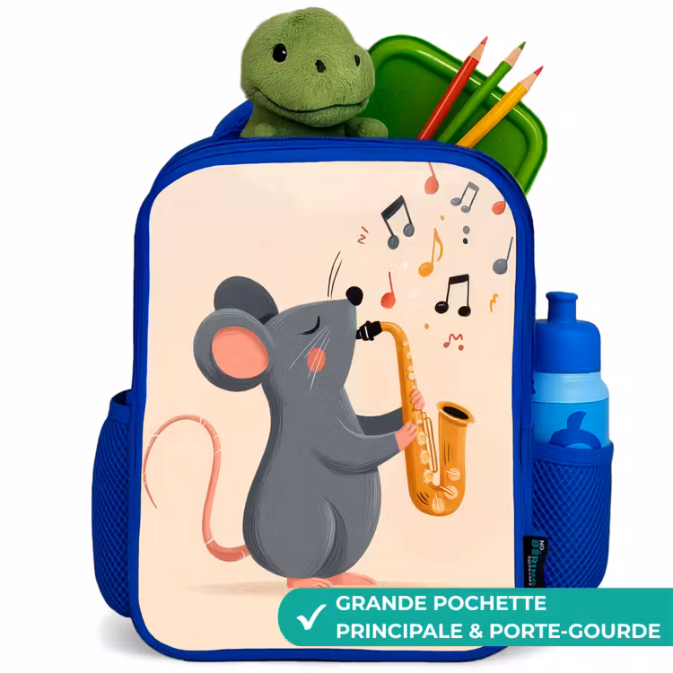 Sac à dos enfant - Bleu - Souris - Saxophone - Musique — 5