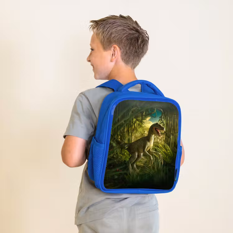 Sac à dos enfant - Bleu - Dinosaure - Plantes - Vert - Illustration - Enfants - Garçons — 2