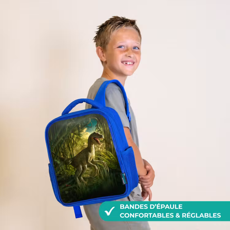 Sac à dos enfant - Bleu - Dinosaure - Plantes - Vert - Illustration - Enfants - Garçons — 4
