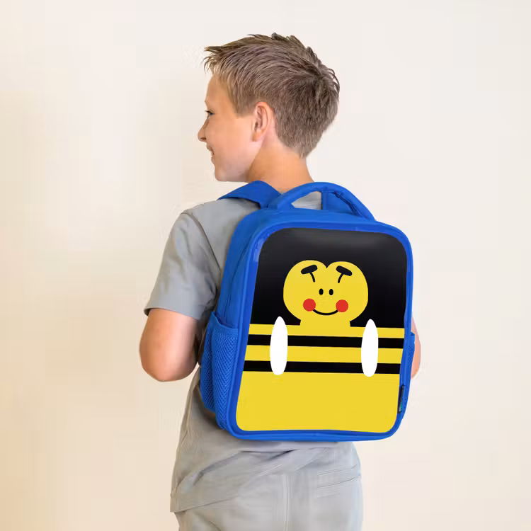 Sac à dos enfant - Bleu - Portrait d'animal - abeille - jaune — 2