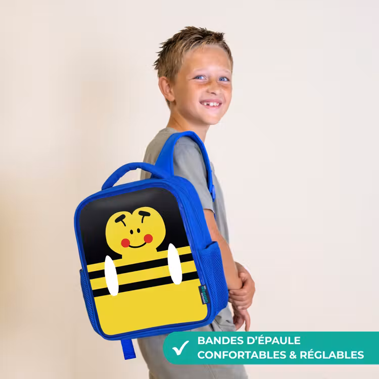 Sac à dos enfant - Bleu - Portrait d'animal - abeille - jaune — 4