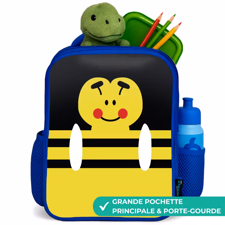 Sac à dos enfant - Bleu - Portrait d'animal - abeille - jaune — 5