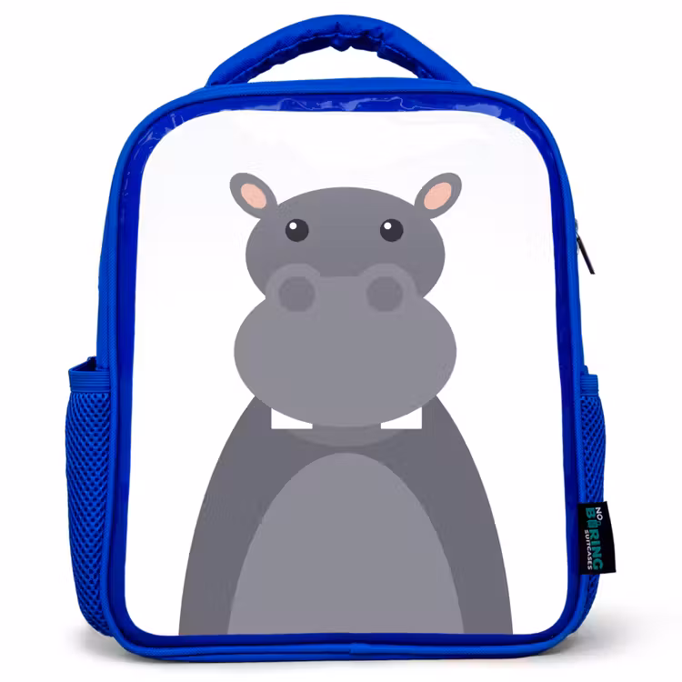 Sac à dos enfant - Bleu - Portrait d'animal - Hippo - gris — 1