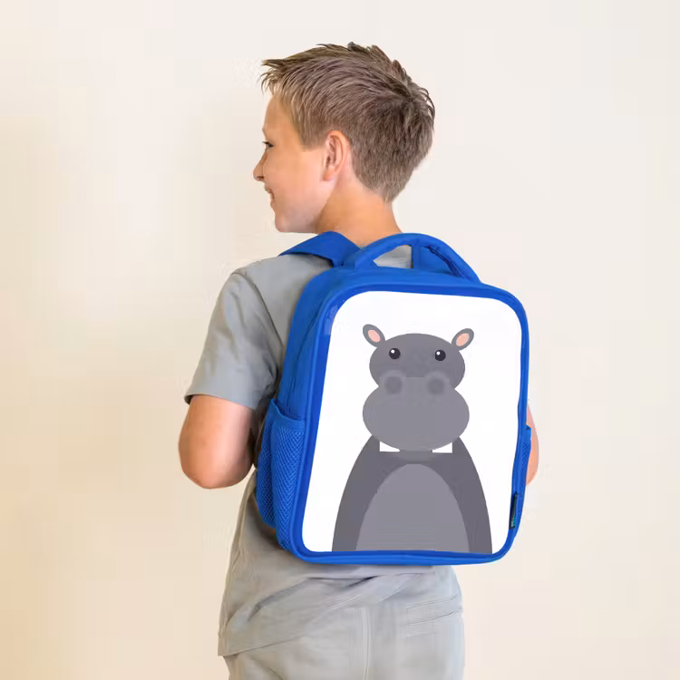Sac à dos enfant - Bleu - Portrait d'animal - Hippo - gris — 2