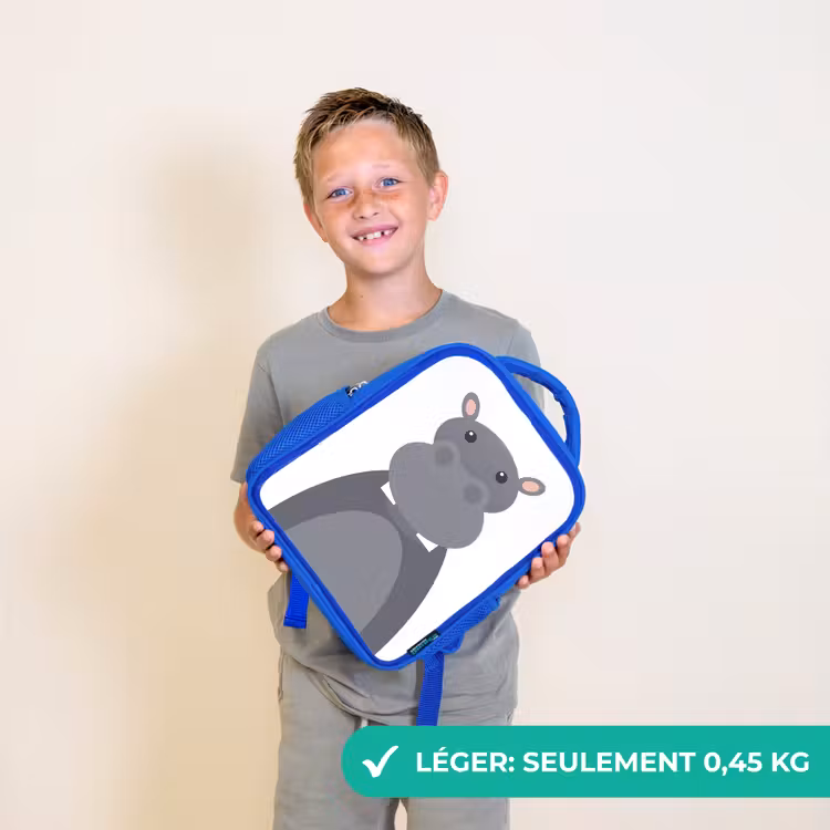 Sac à dos enfant - Bleu - Portrait d'animal - Hippo - gris — 3