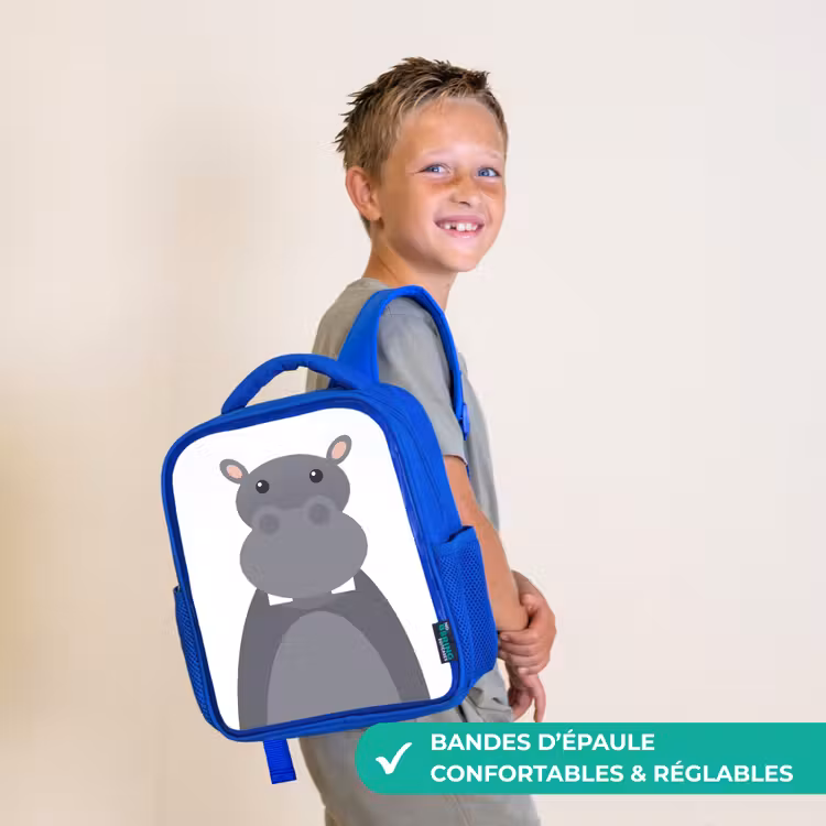 Sac à dos enfant - Bleu - Portrait d'animal - Hippo - gris — 4