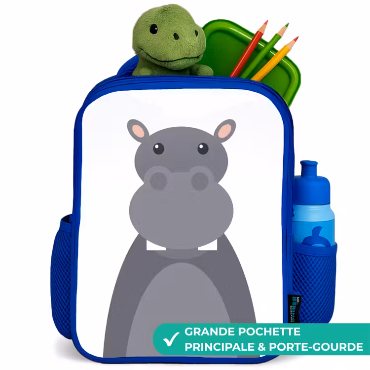 Sac à dos enfant - Bleu - Portrait d'animal - Hippo - gris — 5
