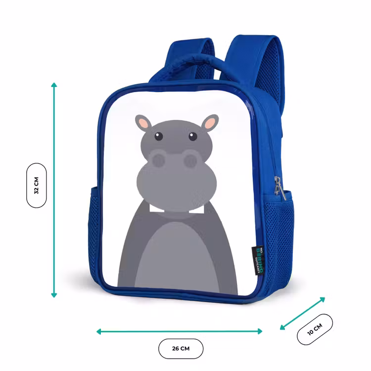 Sac à dos enfant - Bleu - Portrait d'animal - Hippo - gris — 6