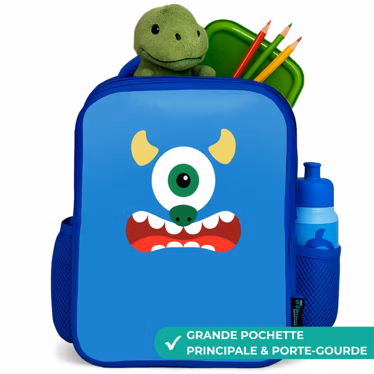 Sac à dos enfant - Bleu - Portrait d'animal - Monstre - bleu — 5