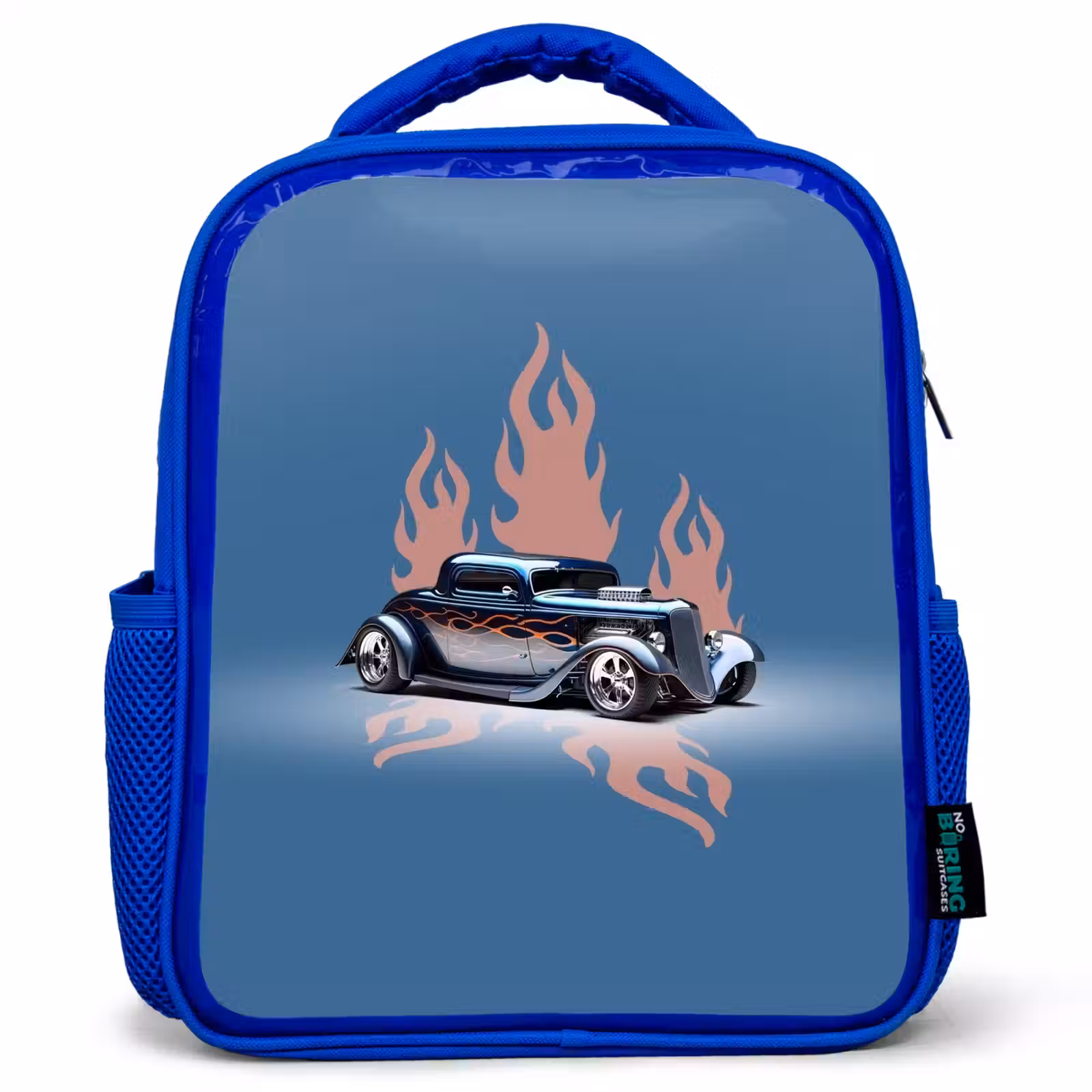 Sac à dos enfant - Bleu - Voiture bleue avec flammes roses — 1