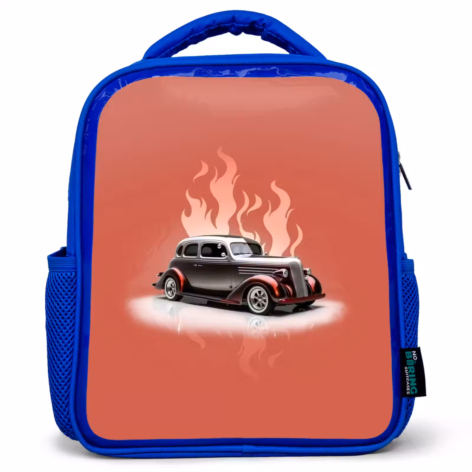 Sac à dos enfant - Bleu - Voiture grise avec flammes roses — 1