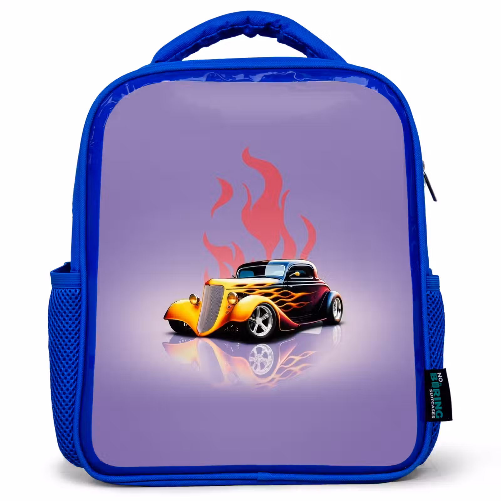 Sac à dos enfant - Bleu - Voiture jaune avec flammes roses — 1