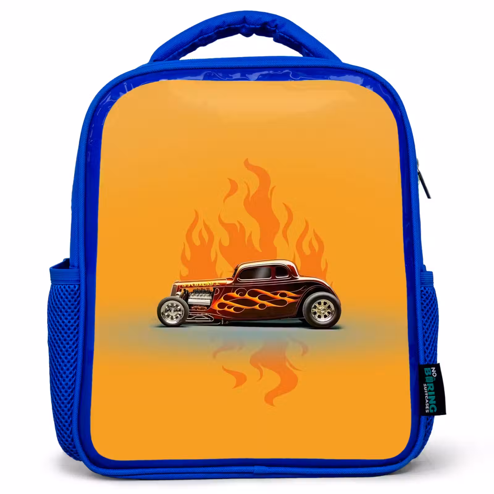 Sac à dos enfant - Bleu - Voiture marron avec flammes jaunes — 1
