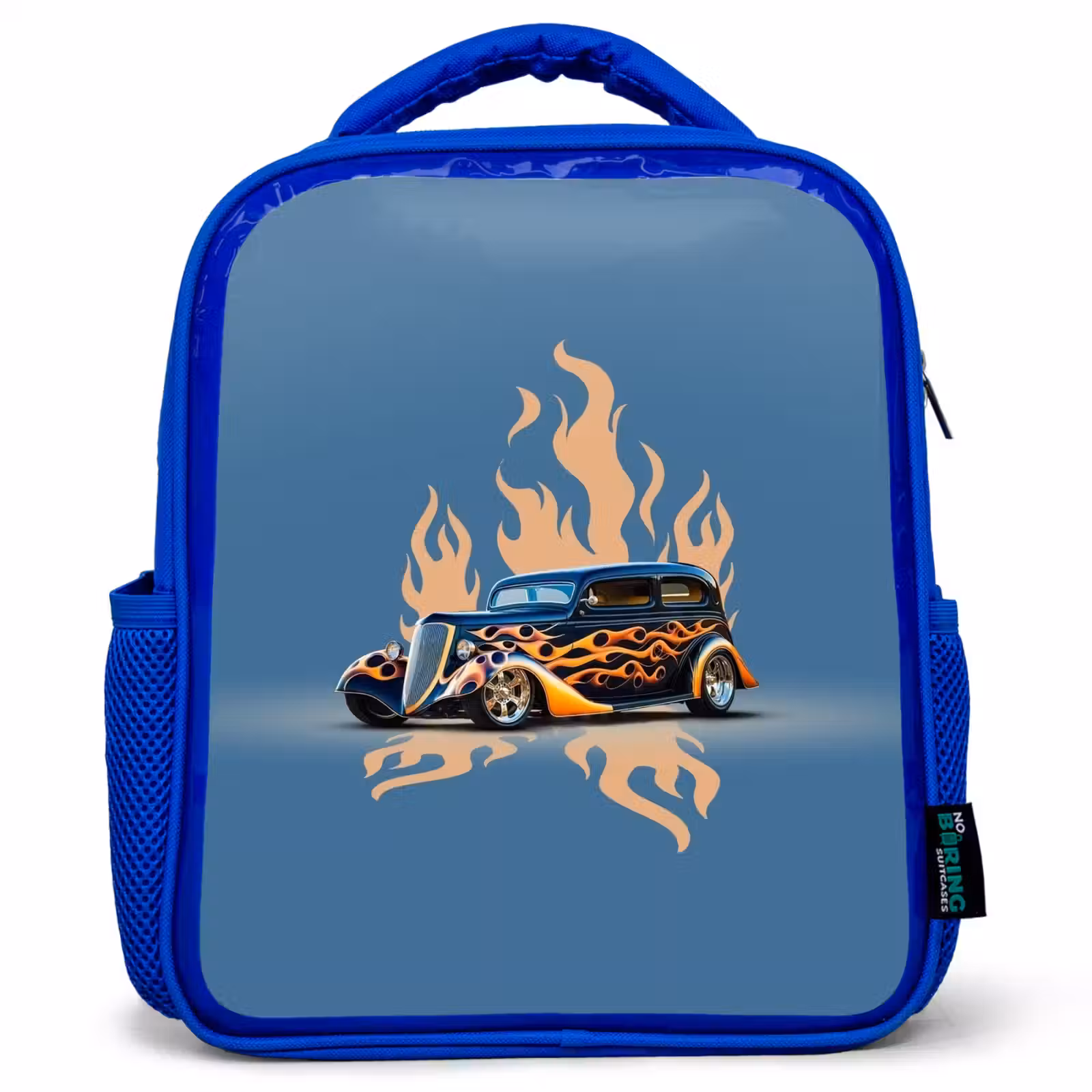 Sac à dos enfant - Bleu - Voiture noire avec flammes beiges — 1