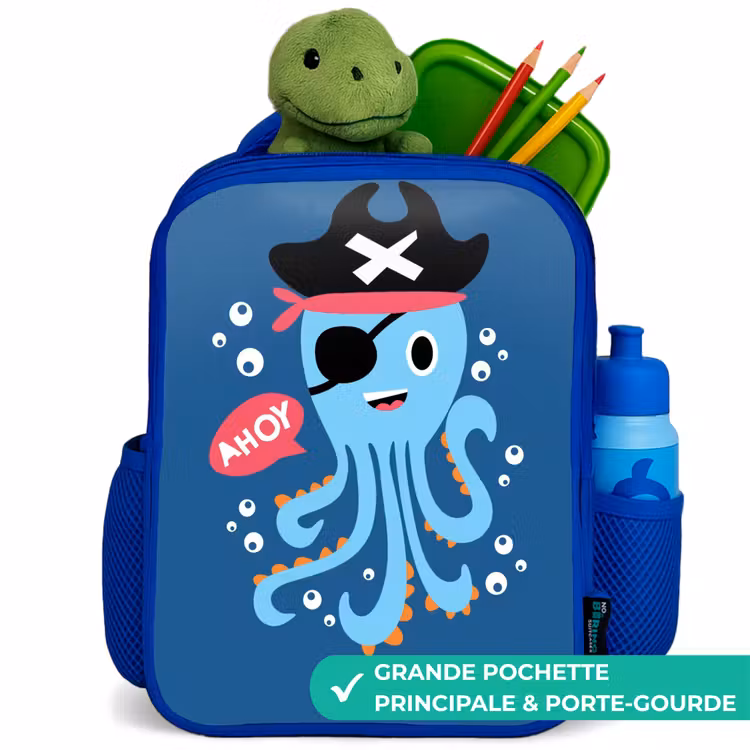 Sac à dos enfant - Bleu - Pieuvre pirate avec un chapeau — 5