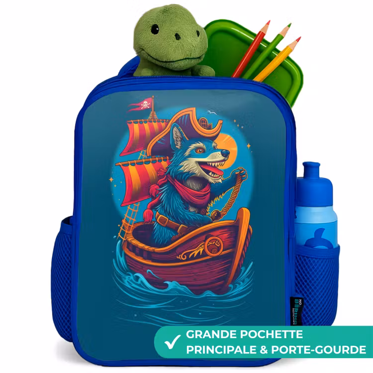 Sac à dos enfant - Bleu - Raton laveur pirate sur un bateau — 5