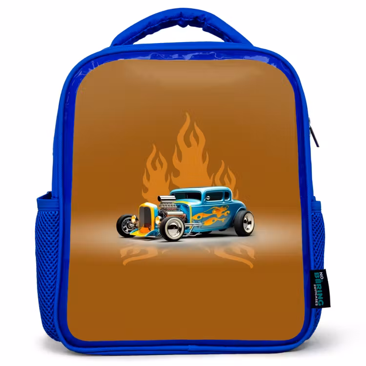 Sac à dos enfant - Bleu - Voiture bleue avec flammes jaunes — 1