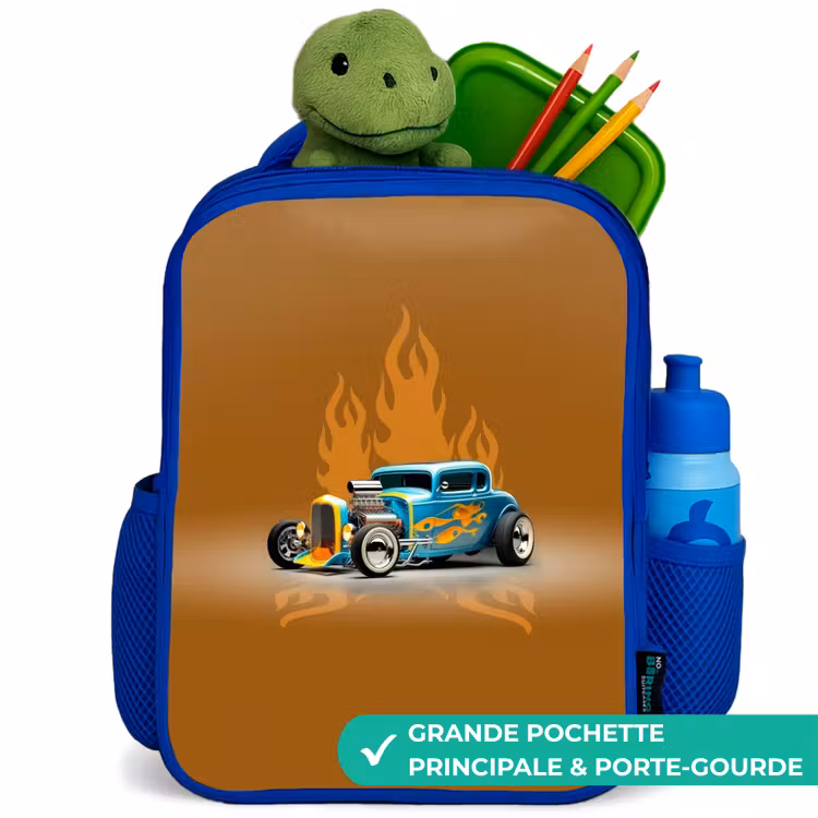 Sac à dos enfant - Bleu - Voiture bleue avec flammes jaunes — 5