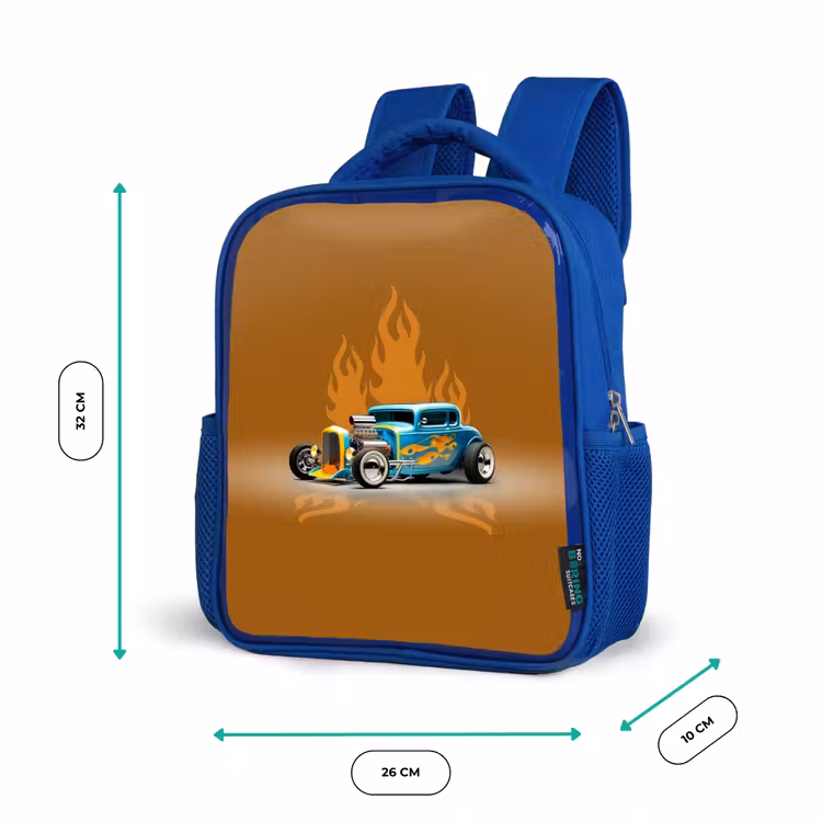 Sac à dos enfant - Bleu - Voiture bleue avec flammes jaunes — 6