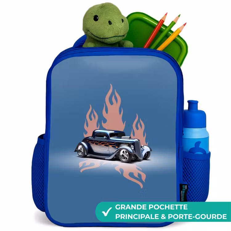 Sac à dos enfant - Bleu - Voiture bleue avec flammes roses — 5