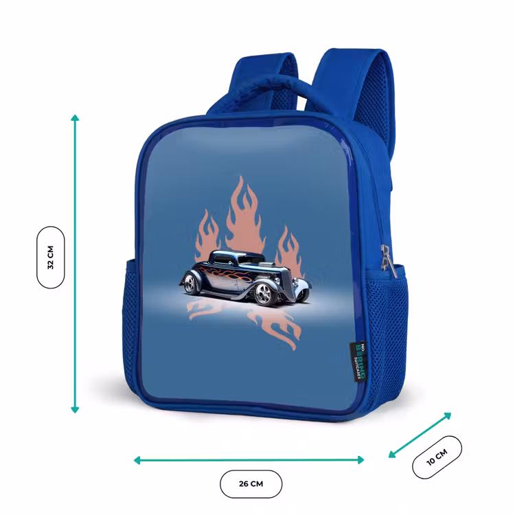 Sac à dos enfant - Bleu - Voiture bleue avec flammes roses — 6