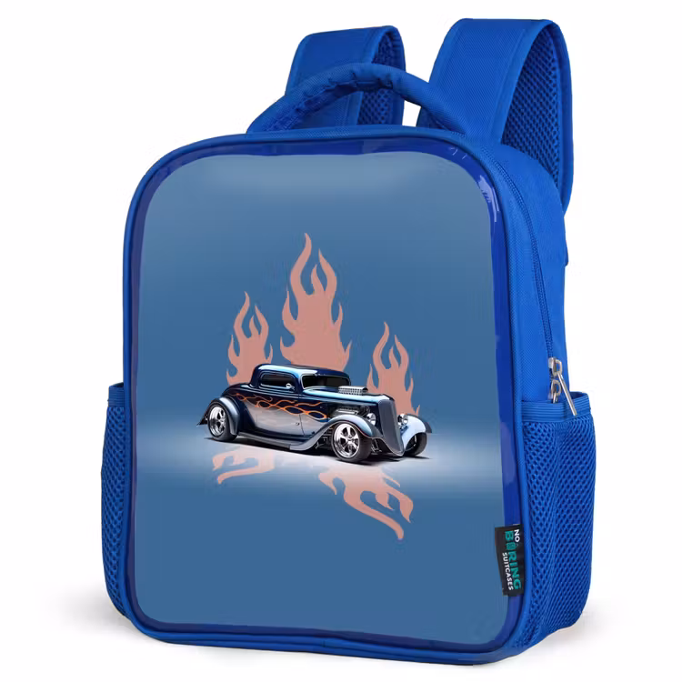 Sac à dos enfant - Bleu - Voiture bleue avec flammes roses — 7