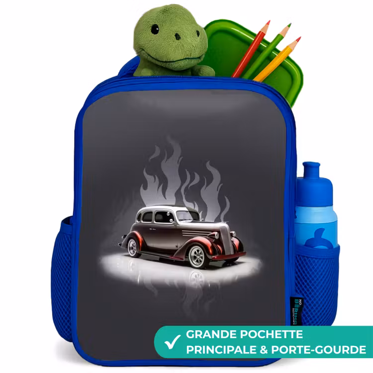 Sac à dos enfant - Bleu - Voiture grise avec flammes grises — 5