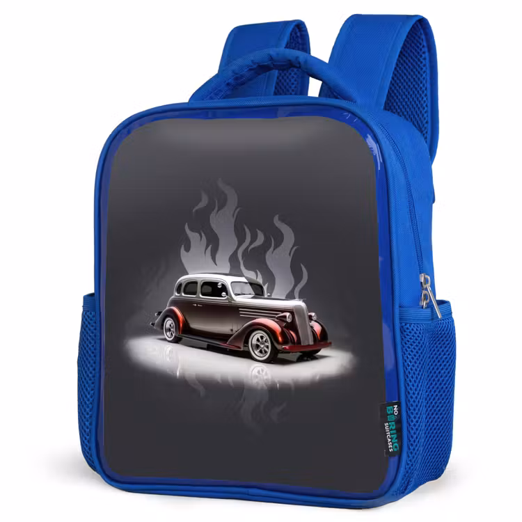 Sac à dos enfant - Bleu - Voiture grise avec flammes grises — 7