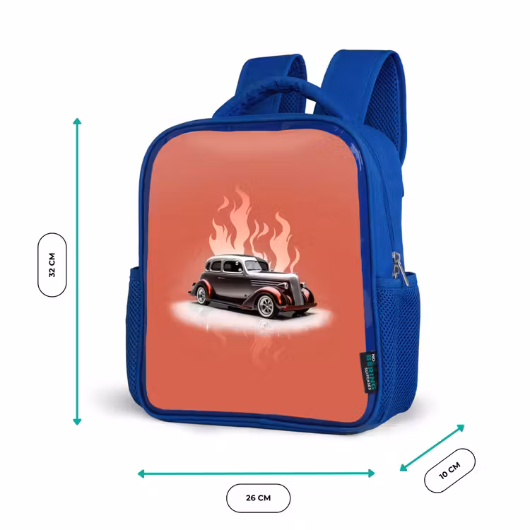 Sac à dos enfant - Bleu - Voiture grise avec flammes roses — 6