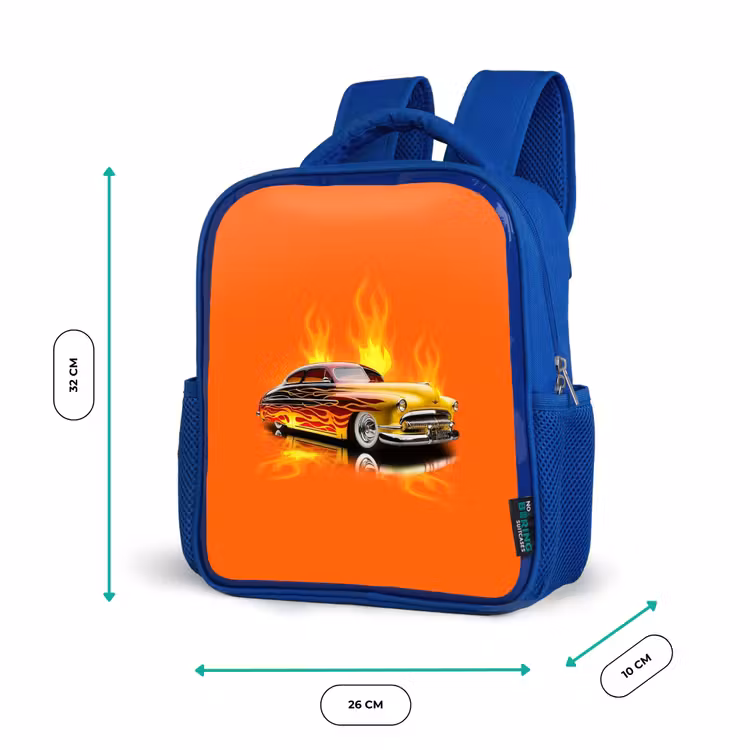 Sac à dos enfant - Bleu - Voiture jaune avec flammes jaunes — 6