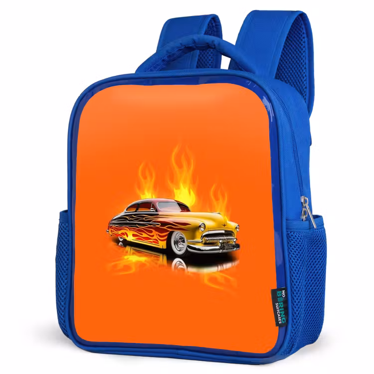 Sac à dos enfant - Bleu - Voiture jaune avec flammes jaunes — 7