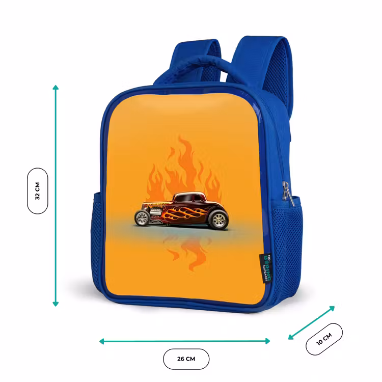 Sac à dos enfant - Bleu - Voiture marron avec flammes jaunes — 6