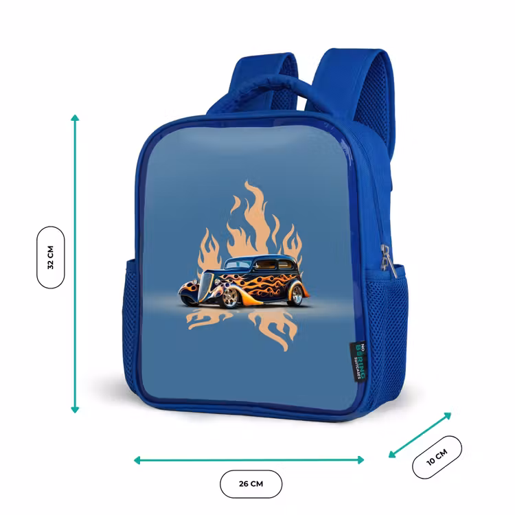 Sac à dos enfant - Bleu - Voiture noire avec flammes beiges — 6