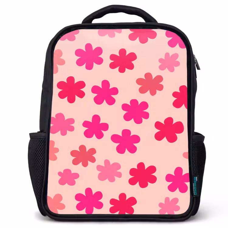Sac à dos enfant - Noir - Fleurs - Motif - Rose — 1