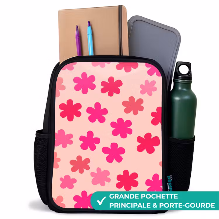 Sac à dos enfant - Noir - Fleurs - Motif - Rose — 10