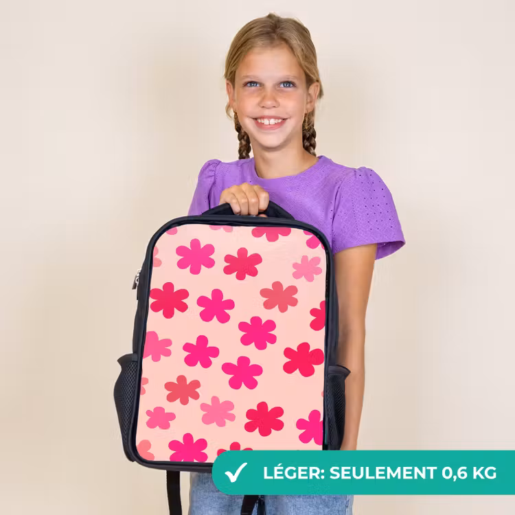 Sac à dos enfant - Noir - Fleurs - Motif - Rose — 9