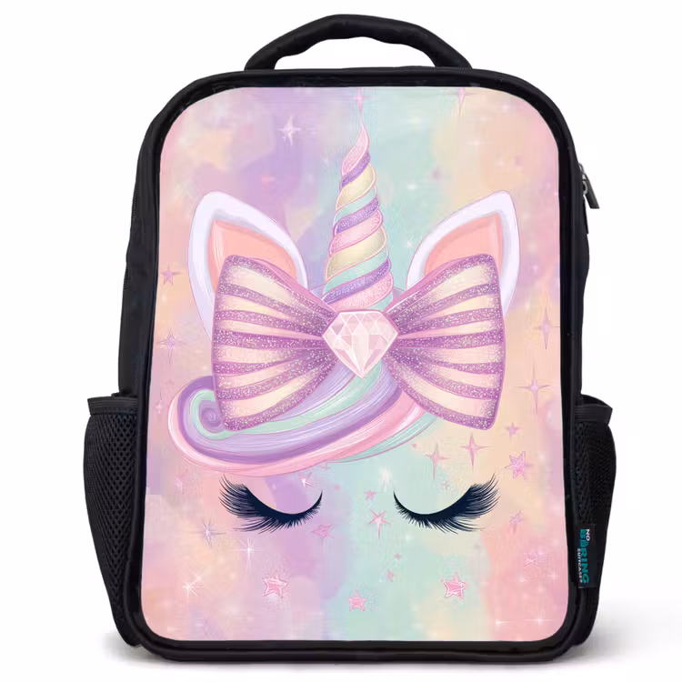 Sac à dos enfant - Noir - Licorne - Paillettes - Arc-en-ciel - Pastel — 1