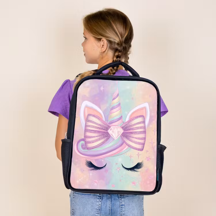 Sac à dos enfant - Noir - Licorne - Paillettes - Arc-en-ciel - Pastel — 4