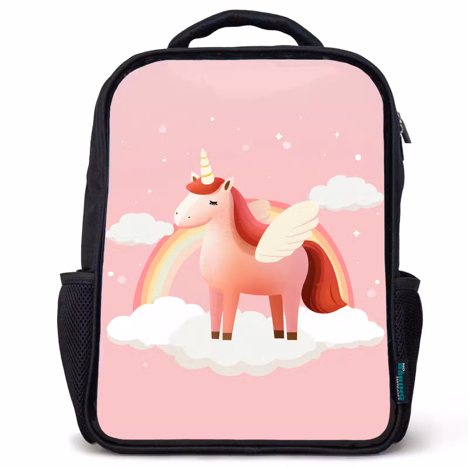 Sac à dos enfant - Noir - Licorne - Ailes - Rose - Arc-en-ciel — 1