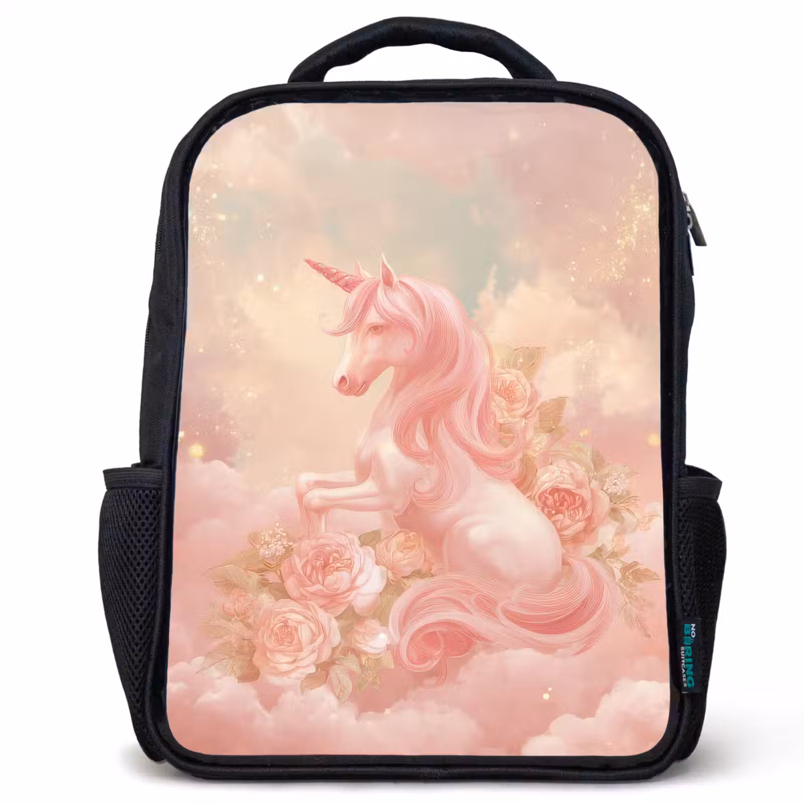 Sac à dos enfant - Noir - Licorne - Nuages - Rose — 1