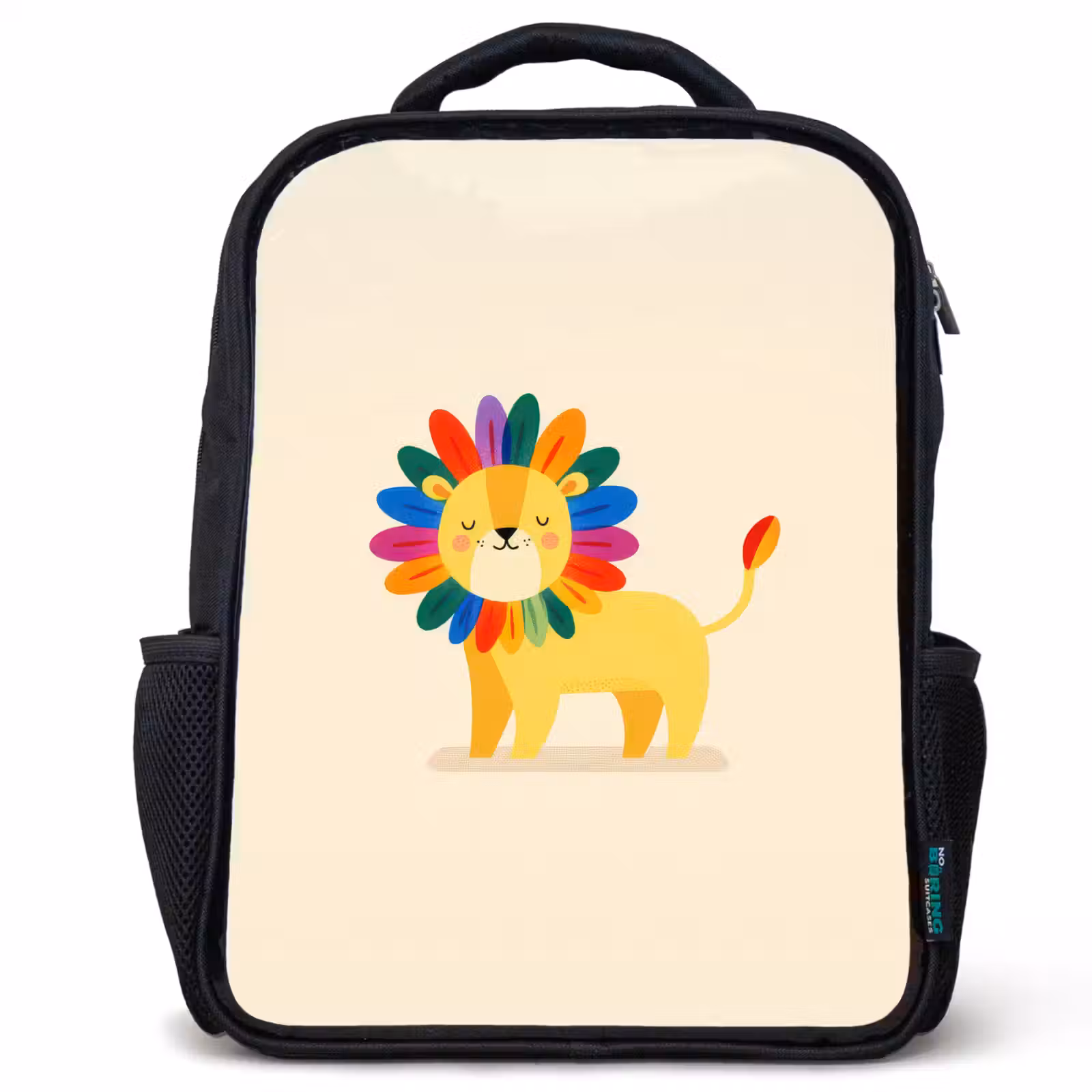 Sac à dos enfant - Noir - Lion - Crinière colorée - Beige — 1