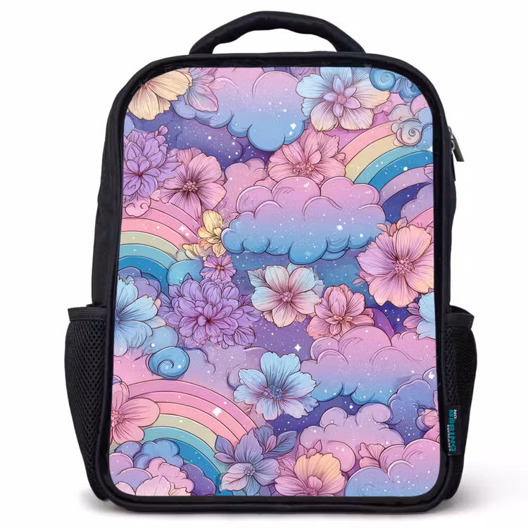 Sac à dos enfant - Noir - Arcs-en-ciel - Fleurs - Couleurs - Nuages — 1