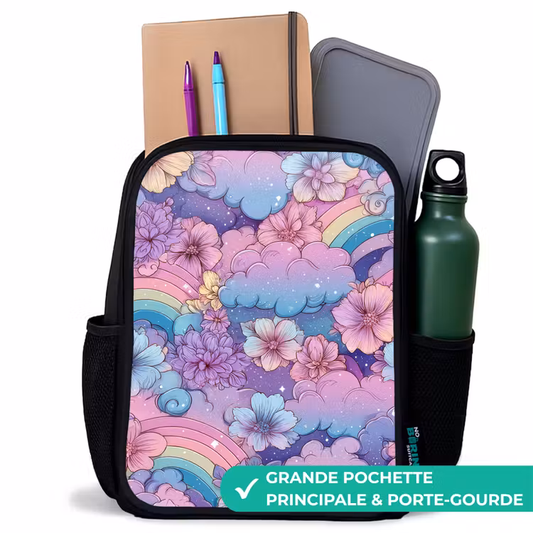 Sac à dos enfant - Noir - Arcs-en-ciel - Fleurs - Couleurs - Nuages — 10
